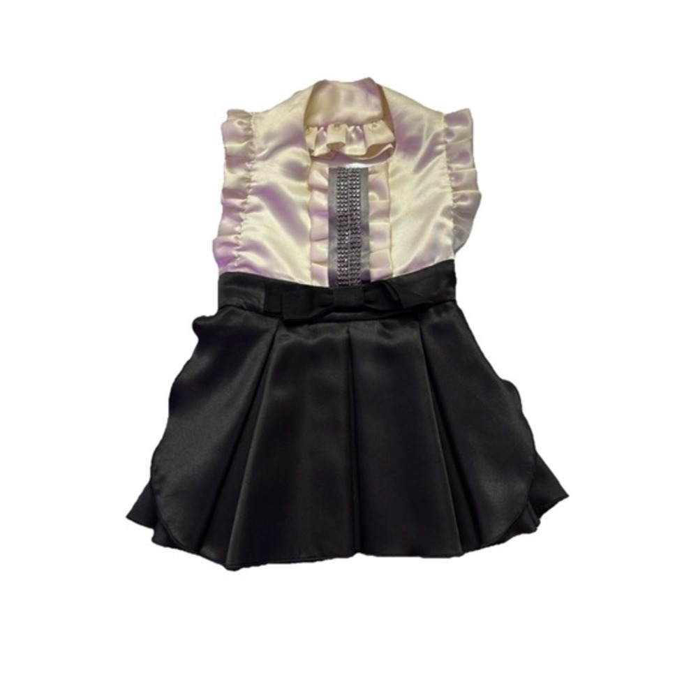 HBO Sex and the City Dog Dress Silk Ruffles Black‎ White Coquette Bling Size M